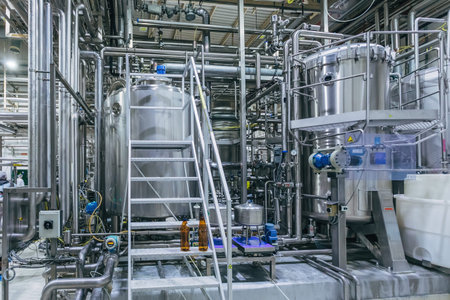 Modern brewery. Beer production line.