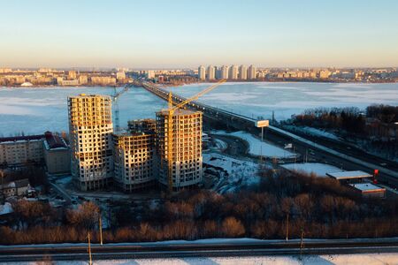 Construction of modern high multistory residential buildings, aerial view.の写真素材