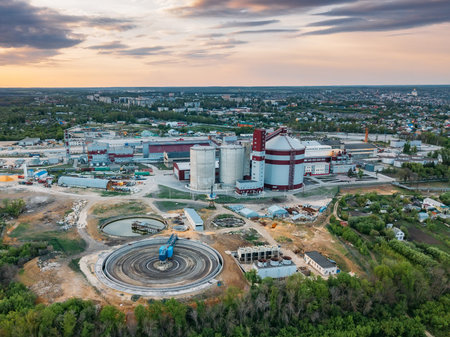 Industrial limestone refinery, aerial view.