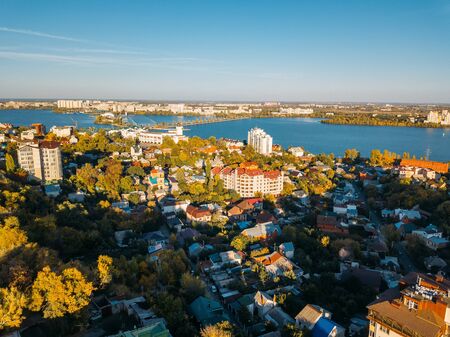Sunny autumn Voronezh downtown, drone aerial view.の写真素材