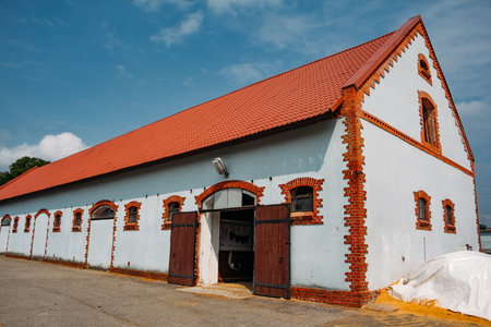 Old horse stables in courtyard of old German manor.