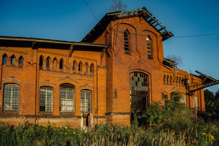 Abandoned Factory. Old Red brick industrial building