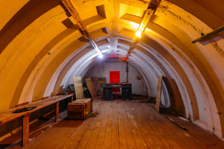 Dark abandoned Soviet bunker, echo of Cold War.