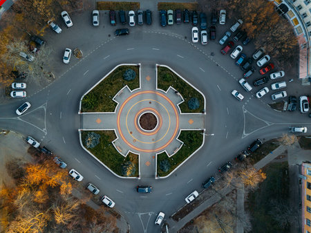 Road intersection in historical area in Voronezh, top view.の写真素材