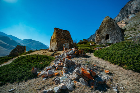 Old abandoned necropolis in Eltubu, Chegem Valley, Caucasus.