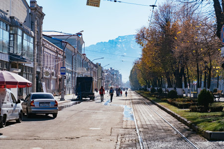 Central district of Vladikavkaz. Beautiful architecture of historical buildings, Vladikavkaz, Russia...