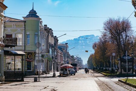 Central district of Vladikavkaz. Beautiful architecture of historical buildings, Vladikavkaz, Russia - November 4, 2019のeditorial素材