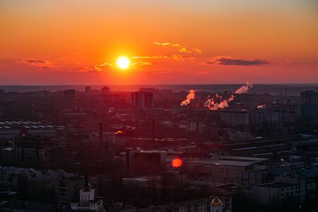 Sunset above summer evening Voronezh. Aerial view.の写真素材