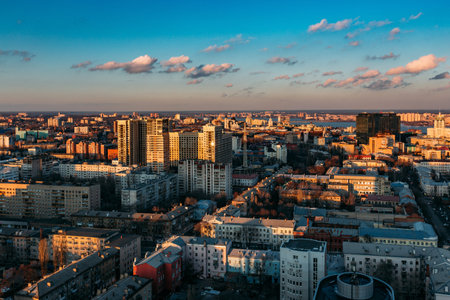 Aerial view of Voronezh downtown in the evening.