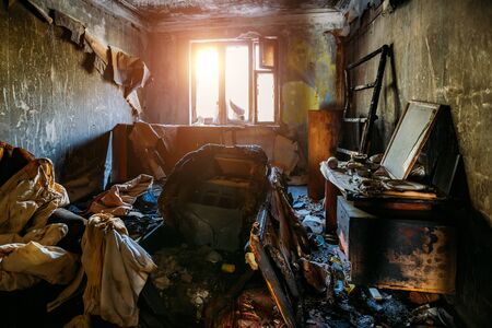 Burnt house interior. Consequences of fire concept.の写真素材