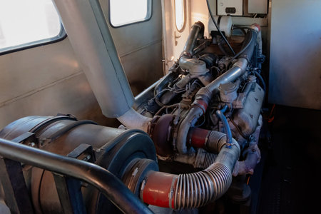 Diesel engine inside the train locomotive.