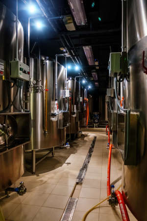Craft beer production line in private microbreweryの写真素材