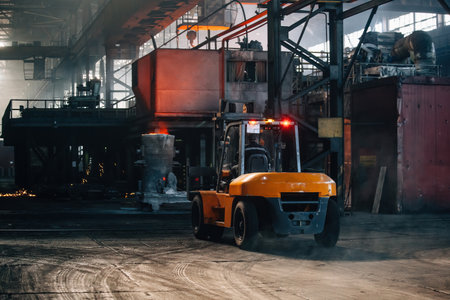 Metallurgical factory interior. Industrial manufacturing. Steel production plant.の写真素材