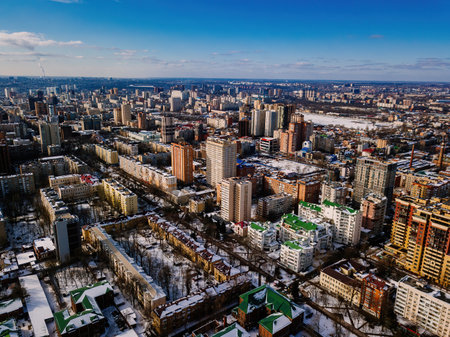 Modern residential area in Rostov-on-Don, aerial view from drone in winter day.の写真素材