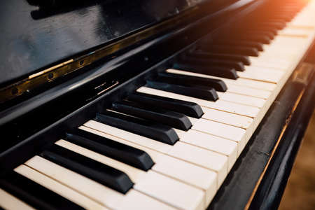 Old vintage piano keyboard. Close up view.の写真素材