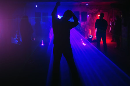 Silhouette of dancing people in the night club disco.