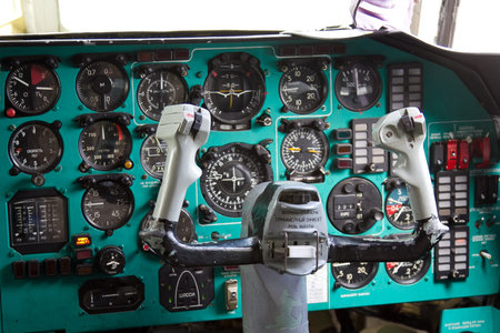 Inside old abandoned disused passenger airplane.