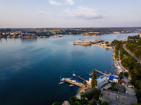 Evening Sevastopol, aerial view of the Sevastopol bay.