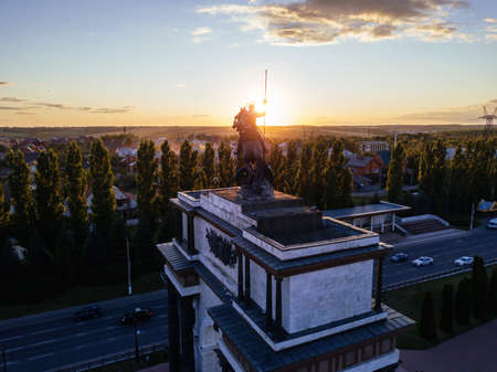 Evening spring Voronezh downtown, drone aerial view.の写真素材
