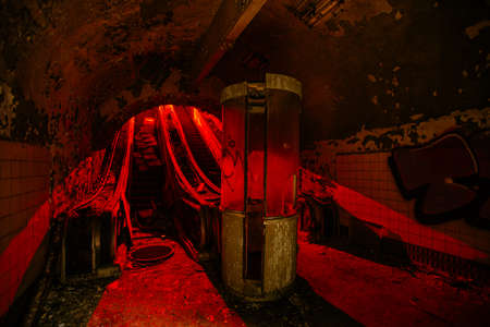 Dark and creepy old abandoned subway station.の写真素材
