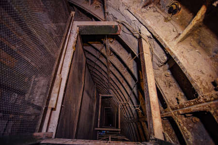 Old technical maintenance tunnel in the subway.の写真素材