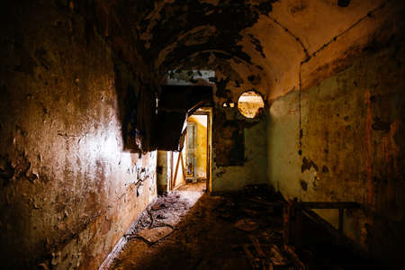 Old abandoned dirty Soviet bunker, echo of Cold War.の写真素材