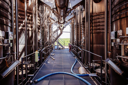 Large tanks for fermentation in the modern winery.