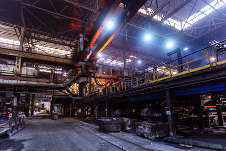 Iron casting at the foundry at metallurgical factory.
