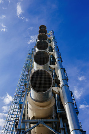 Modern agricultural grain drying complex, close up.