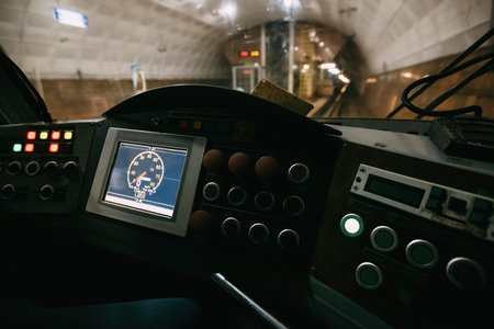 Dashboard of subway train locomotive.
