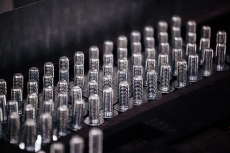 Bolts in the rack, close up view.
