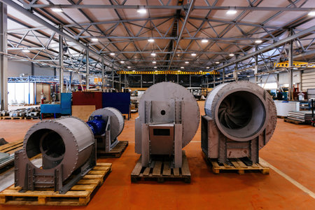 industrial ventilation fans production in metalworking factory