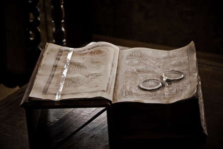 Old Christian book Gospel written on Old Slavjanic Russian Cyrillic Moscow, Russia, Jan 02, 2021の写真素材