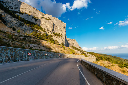 Country mountain road in the eveningの写真素材