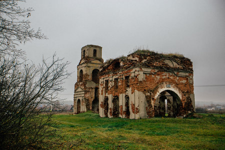 Old mysterious ruined abandoned churchの写真素材