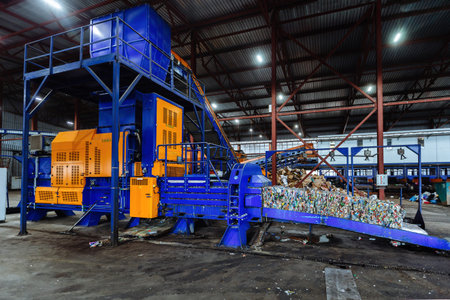 Modern waste processing plant. Sorting, pressing and packing of garbage