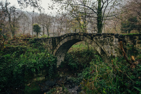 Old small arched bridge in mountain village
