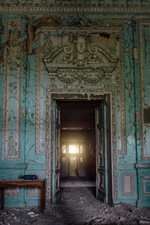 Old abandoned historical mansion. Former Philipov manor, Moscow region.の写真素材