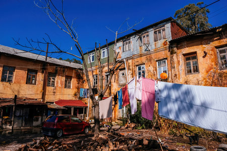 Old shabby houses in the slum district.の写真素材