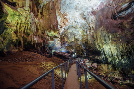 Inside touristic Prometheus Cave at Tskaltubo, Imereti region, Georgia.の写真素材