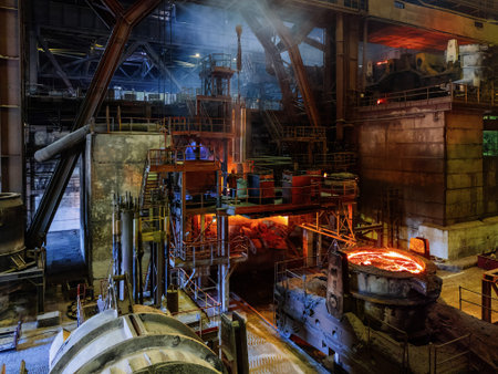 Iron casting at the foundry at metallurgical factory.