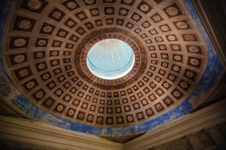 Bottom view of the ornate dome of Mansion Znamenskoye Rayok.