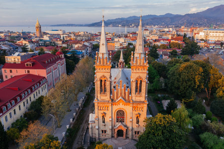 Batumi Cathedral of the Mother of God, drone aerial view.の写真素材
