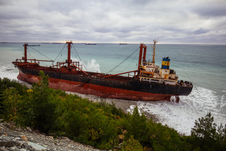 Shipwreck of cargo ship Rio on Black Sea shore.の写真素材