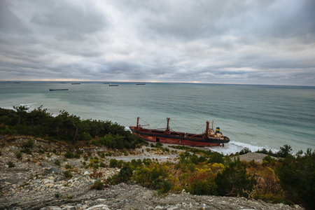 Shipwreck of cargo ship Rio on Black Sea shore.の写真素材