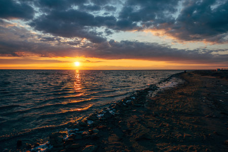 Sunset or dawn on sea.の写真素材