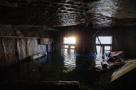 Flooded old house interior. Natural disaster concept.の写真素材