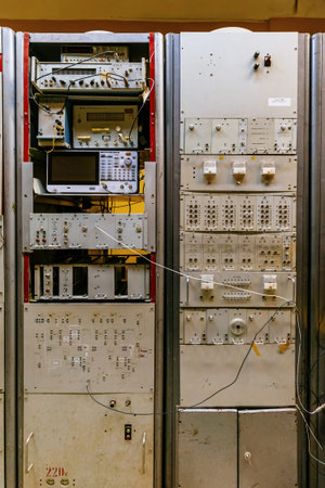 Old communication, control or physical laboratory equipment.