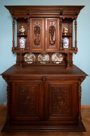Old vintage wooden ornate buffet.