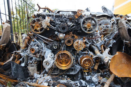 Burnt exploded car. Consequences of disaster or terrorist attack.の写真素材